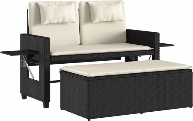 vidaXL Gartenbank aus Poly Rattan und Metall mit Kissen in Schwarz, verstellbar und modern - Bild 1