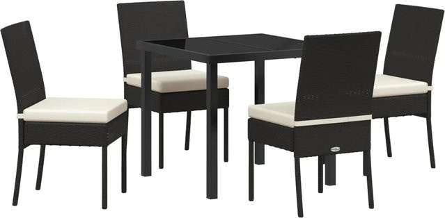 vidaXL Garten Essgruppe 5-teilig aus Poly-Rattan und Stahl in Schwarz mit Glastisch - Bild 1