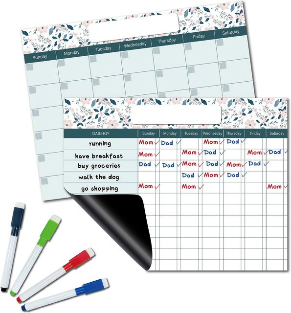 2-teiliges magnetisches Whiteboard-Set für den Kühlschrank als Wochenplan und Notizbrett in Weiß inklusive 4 Markern - Bild 1