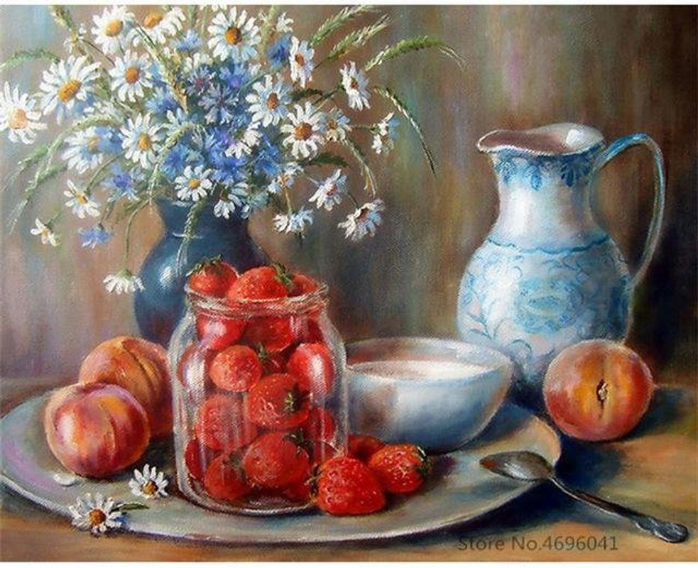 FIYO Diamond Painting Blumen Wanddeko mit floralem Design, mehrfarbig, B: 30 cm x H: 20 cm - Bild 1