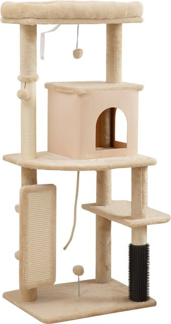 PawHut Mehrstufiger Kratzbaum mit Katzenhaus und Spielzeug in Beige, Höhe: 132 cm - Bild 1