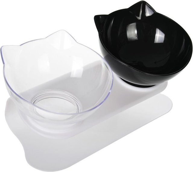 Doppelte erhöhte Katzennäpfe mit Ständer für Katzen und kleine Hunde, Nackenschutz für Futter und Wasser, Kunststoff, Schwarz, Weiß, Transparent - Bild 1