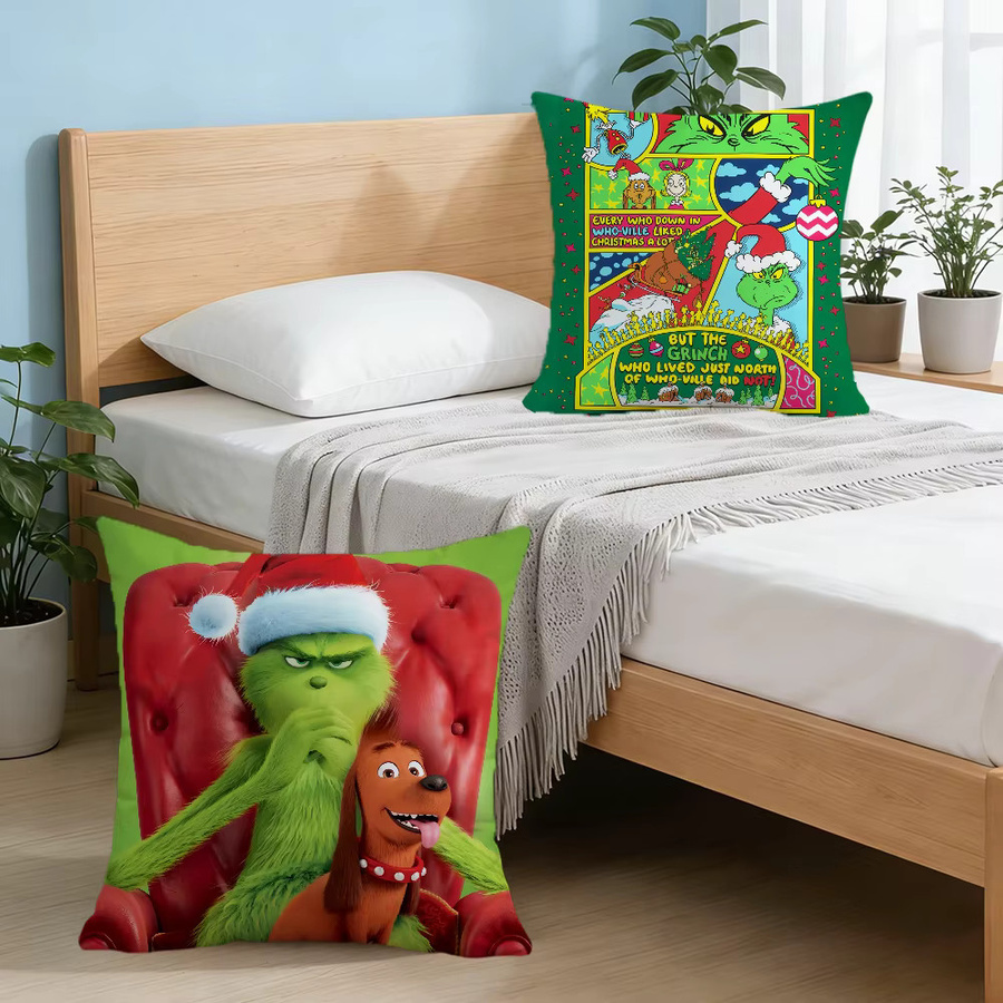 Niedliche Grinch Kissenhülle mit Cartoon-Print für Sofa und Dekoration, quadratisch, mehrfarbig - Bild 3