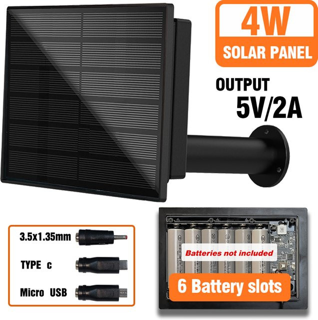 EYIZCO 4W Solarpanel in Schwarz mit Micro-USB und Typ-C Ausgang, wasserdichtes 5V Solarpanel zum Aufladen von 18650-Batterien für LEDs oder Fernsensoren - Bild 1