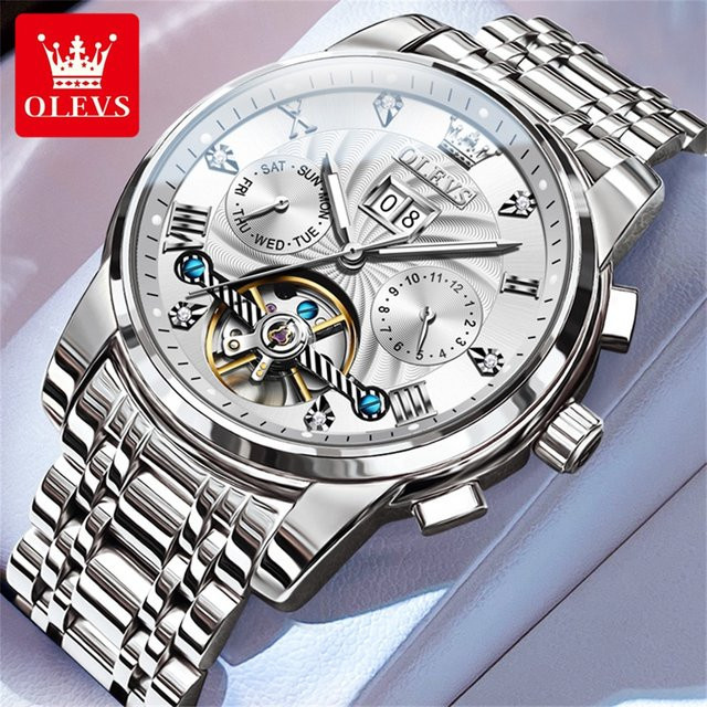 OLEVS Armbanduhr Automatik, Edelstahl, Weiß, Herren - Bild 1