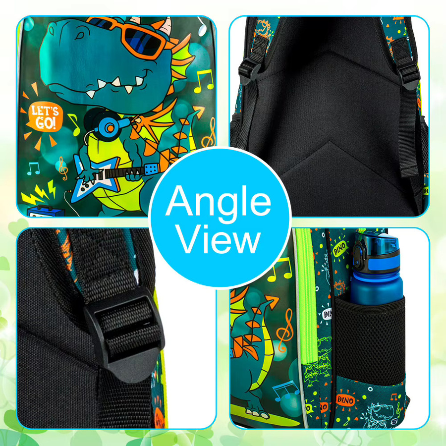 3-teiliges Dinosaurier Schulrucksack-Set für Jungen mit Lunchbox in Grün, 40,6 cm große Kinder-Büchertasche für Kindergarten und Grundschule - Bild 3