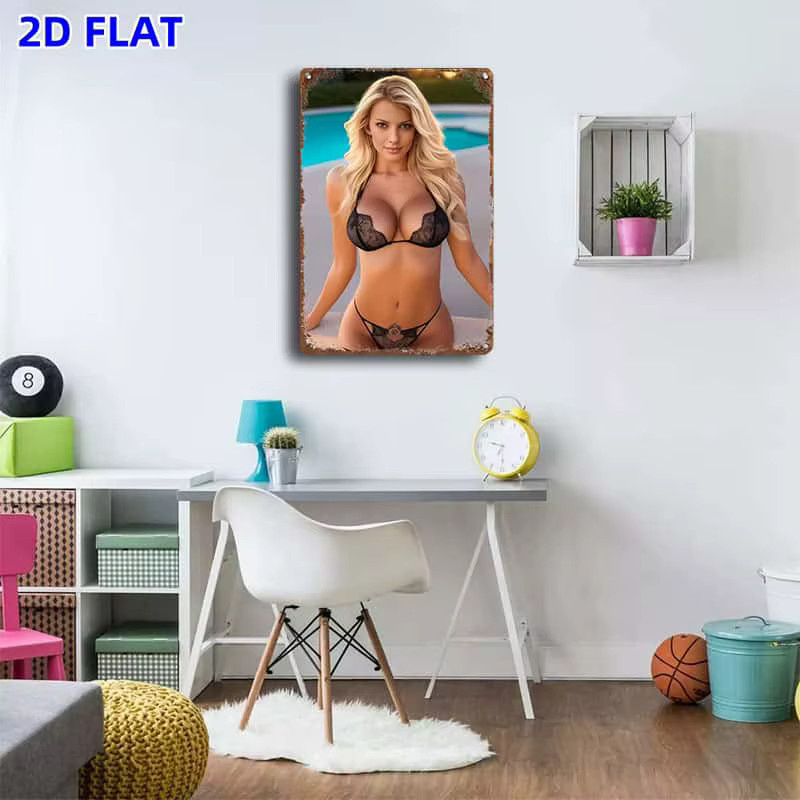 Brahmihita Retro Pin-Up Girl Metallschild Vintage Blechschild Wanddekoration, Mehrfarbig, B: 30,0 cm, H: 20,0 cm - Bild 4