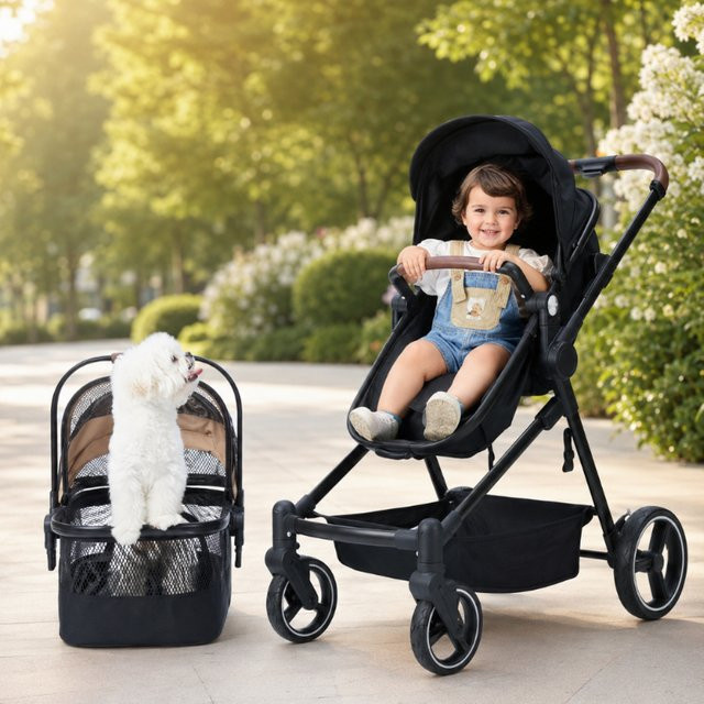 LUVCHAIN Multifunktionaler Kombi-Kinderwagen für Babys und Haustiere in Schwarz mit abnehmbarem Design und Standalone-Modus - Bild 1