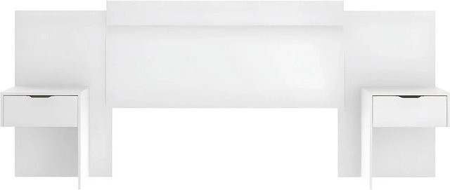 Vente-unique Bettkopfteil Parati Weiß mit integrierten Nachttischen und Ablageflächen B: 252 cm, H: 232 cm - Bild 1