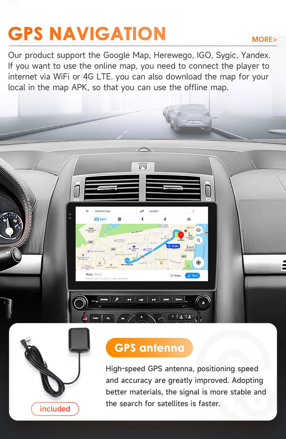 OSSURET 9 Zoll Android Autoradio mit Apple CarPlay für Chevrolet Malibu 2012-2015, Snapdragon 8-Core Multimedia-System mit 360 Grad Kamera, Schwarz - Bild 3