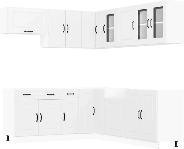 vidaXL Küchenschrank-Set Kalmar in Weiß aus Holzwerkstoff und Glas mit Eckschrank und Schranktüren - Bild 1