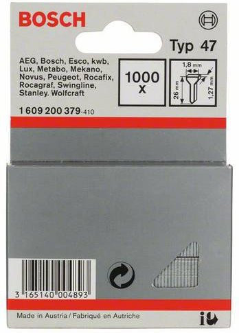 Bosch Tackernägel Typ 47 aus Stahl, Silber, Länge: 26 mm, 1000 Stück - Bild 1