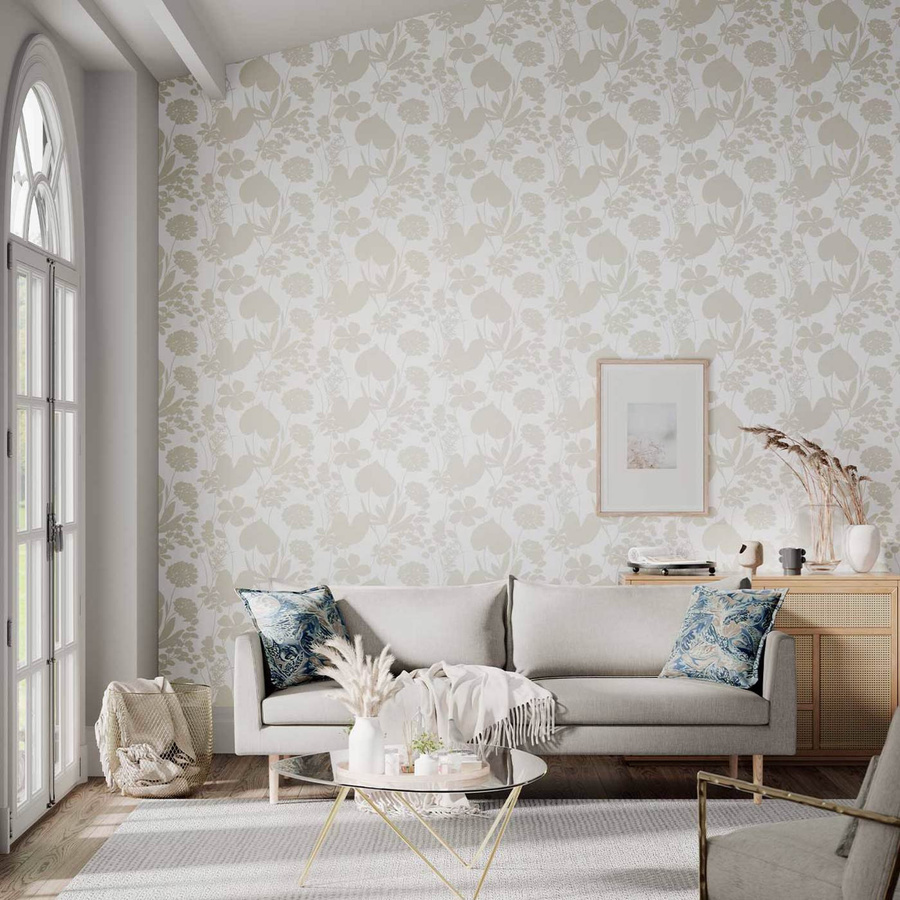 Harlequin Tapete Nalina Pearl in Weiß und Beige mit floralem Botanical Design aus Vlies - Bild 1