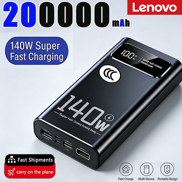Lenovo 140W Hochleistungs-Powerbank mit 50000 mAh und LED-Digitalanzeige in Schwarz oder Weiß für iPhone und Samsung - Bild 1