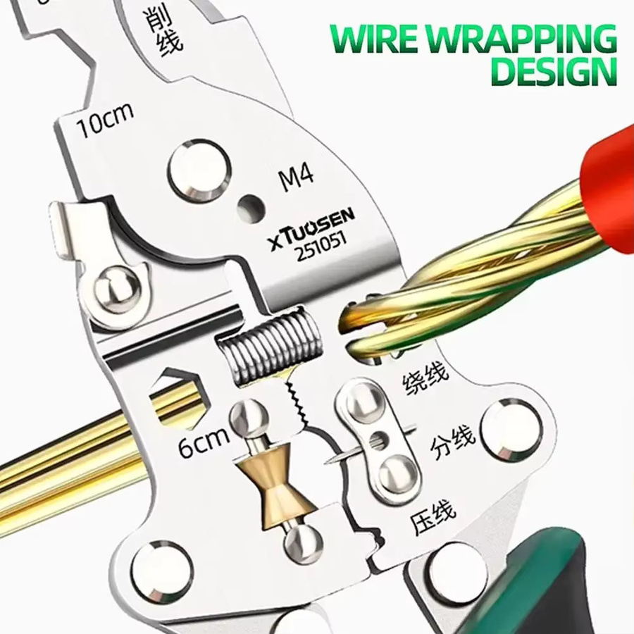 Multifunktionale Elektrikerzange in Grün mit Abisolier-, Crimp- und Kabelschneidefunktion sowie Spannungsprüfung - Bild 6