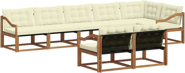 vidaXL Outdoor-Sofagarnitur 8-tlg. aus Akazienholz mit Kissen in L-Form, Farbe: Braun und Beige - Bild 1