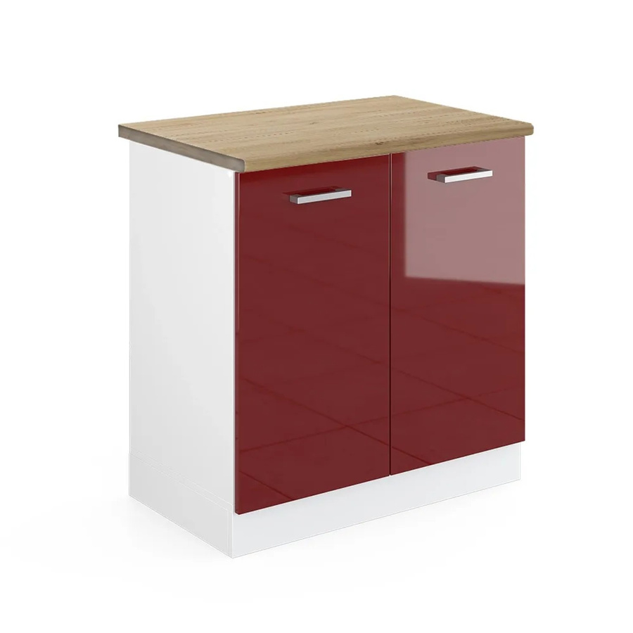 Vicco Spülenunterschrank R-Line in Bordeaux Hochglanz und Weiß mit Eichenoptik, B/T/H: 80 x 60 x 81,6 cm - Bild 2