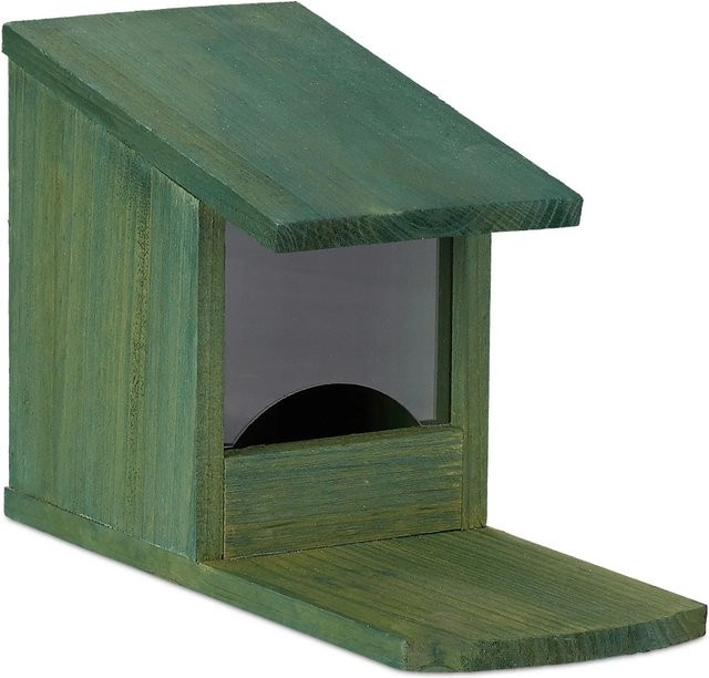 Relaxdays Eichhörnchen Futterhaus aus Tannenholz und Kunststoff in Dunkelgrün, H x B x T: 25 x 17,5 x 12 cm - Bild 1