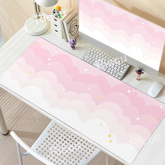 Riccu Schreibtischunterlage Rosa Wolke Kawaii Großes Mauspad XXL für Gaming und Büro - Bild 1