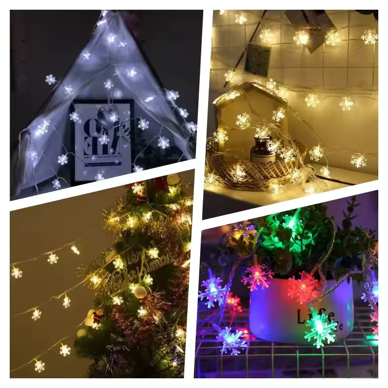 LED Schneeflocken-Lichterkette für Weihnachten und Partys in Weiß und Multicolour mit USB-Anschluss - Bild 2