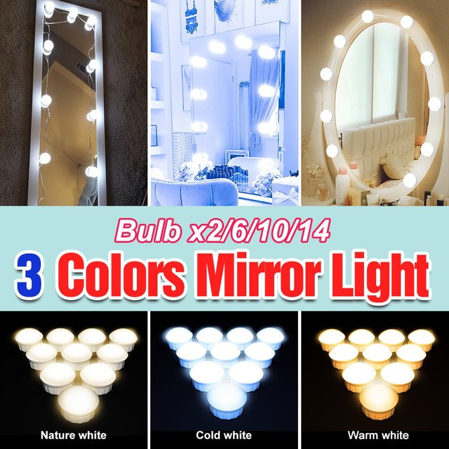 CanLing LED Schminkspiegel mit USB-Anschluss, dimmbar, 3 Lichtfarben, weiß, rund - Bild 1