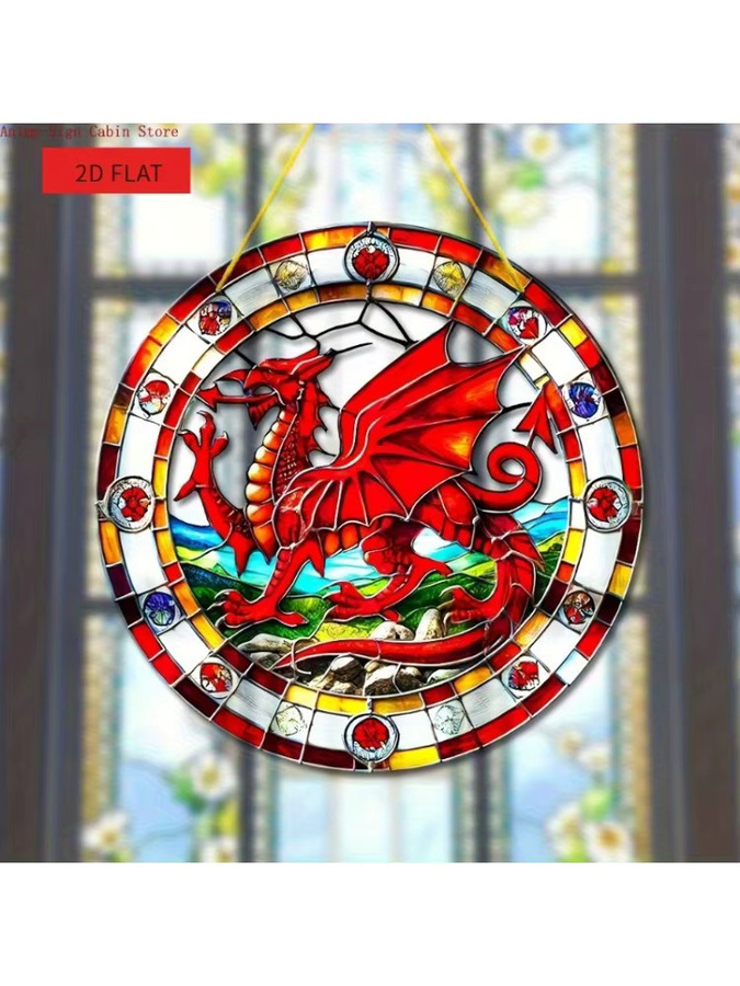 Potdemiel Drachen Sonnenfänger aus Acryl, rundes Fensterbild in Mehrfarbig, Durchmesser: 20 cm - Bild 6