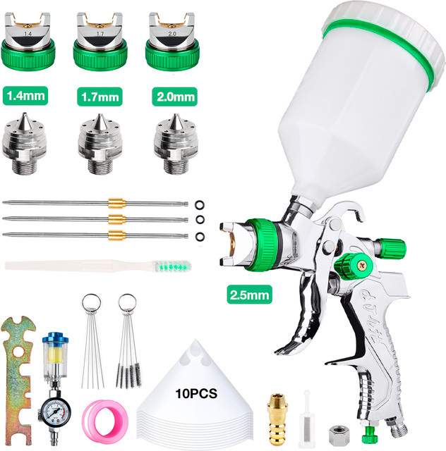 HVLP Professional Spritzpistole Set mit 1.4/1.7/2.0/2.5mm Düsen und 600cc Becher in Mehrfarbig - Bild 1