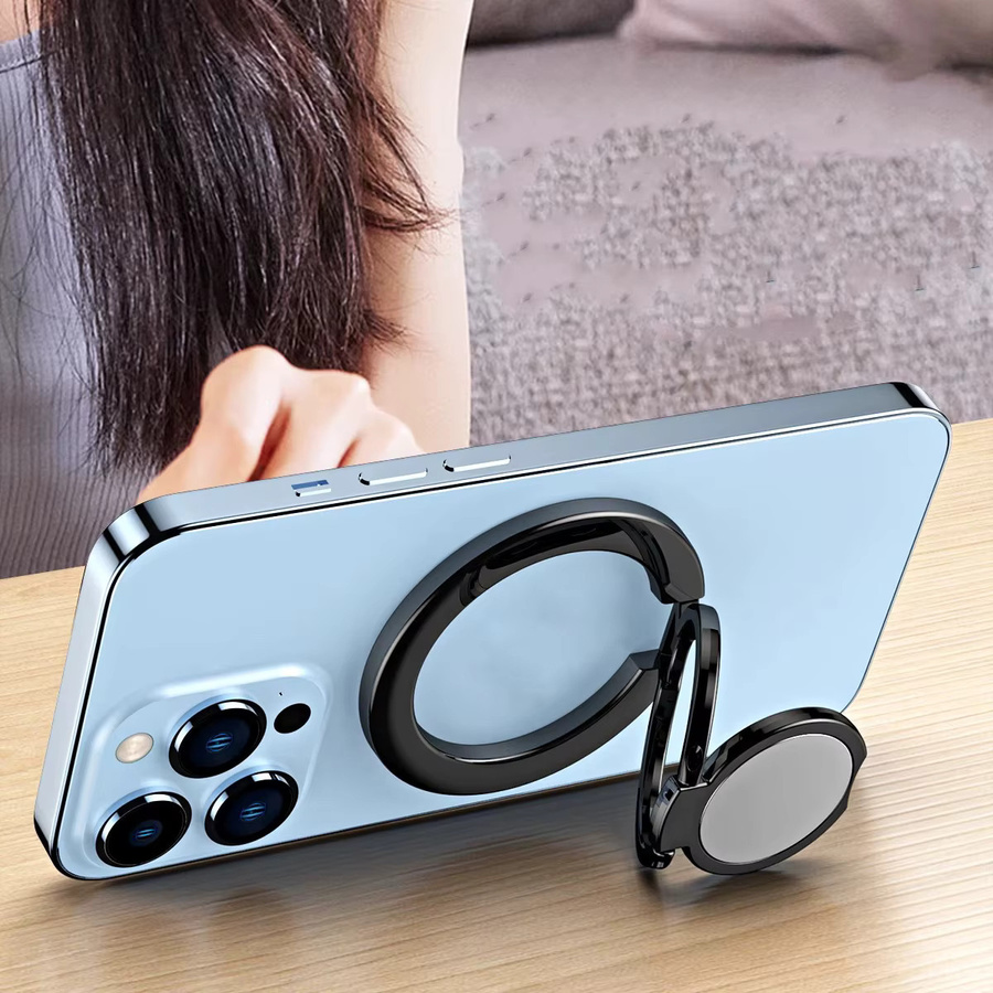 MagSafe Metall Magnetischer Saugring-Halter in Schwarz, 3-teilig, 360 Grad rotierbar, faltbar und ultradünn für universelles kabelloses Laden - Bild 1
