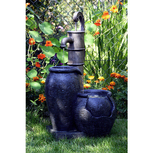 Dobar Design-Gartenbrunnen mit Handpumpe aus Polyresin in Schwarz, B/T/H: 38,5 x 47,5 x 84 cm - Bild 4