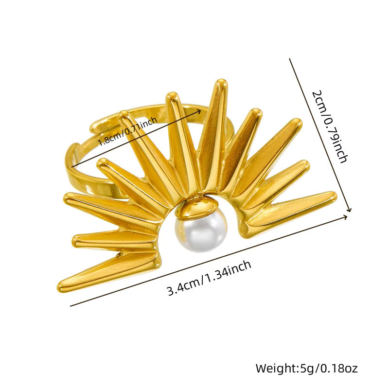 DIEYURO Ring, 316L Edelstahl, Gold Farbe, Perle, Blume, Damen - Bild 2