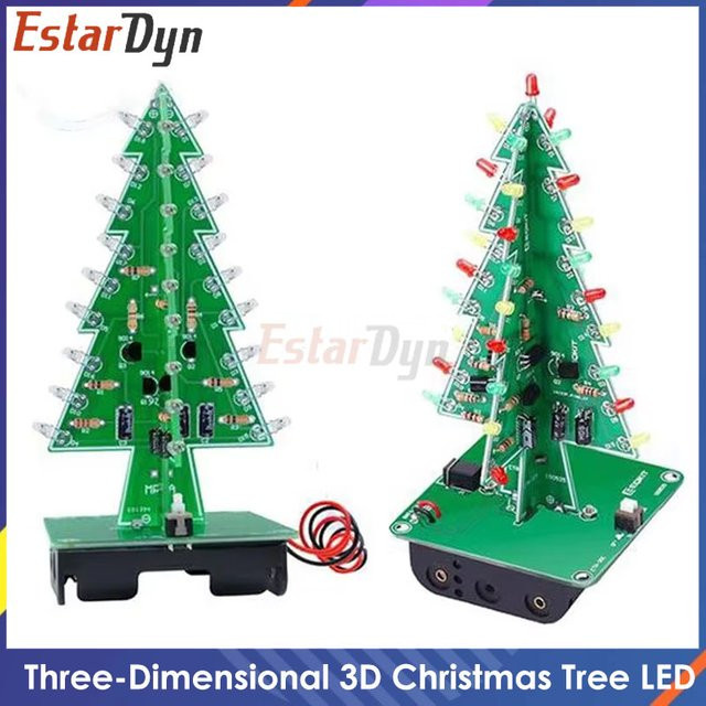 Estardyn Dreidimensionales 3D-Weihnachtsbaum-LED-DIY-Kit, Rot/Grün/Gelb - Bild 1