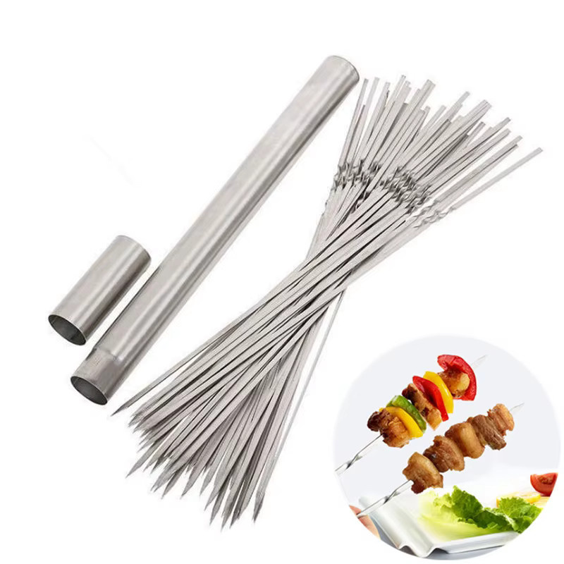 Halojaju Edelstahl Grillspieße Set, Silber, Runde BBQ Kebab Spieße für Camping und Picknick - Bild 2