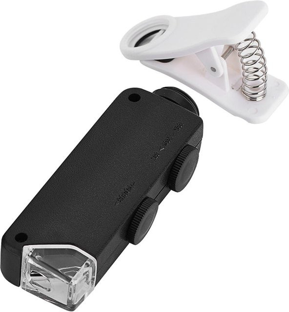 mfySpace Optisches LED Mikroskopobjektiv mit 60x und 100x Zoom sowie Clip für Mobiltelefone in Schwarz - Bild 1