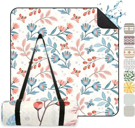 Sekey Picknickdecke Wasserdicht mit Blumenmuster in Rot-Beige, B/T: 200 x 200 cm