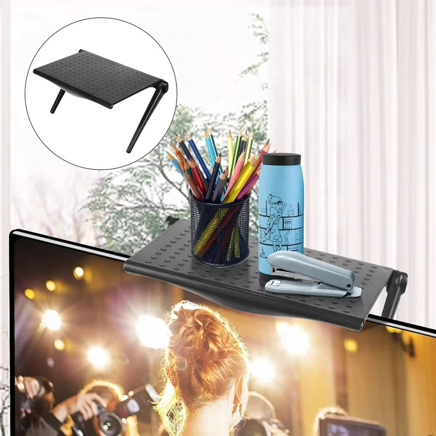 VIE LENTE Monitorständer und TV-Bildschirmständer in Schwarz, modernes Regal für Bürobedarf und Dekorationen, matt - Bild 3