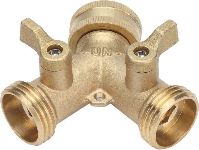 TOMTOP JMS Y-Schlauchverteiler mit Durchflusssteuerung aus Messing in Beige und Gold - Bild 1