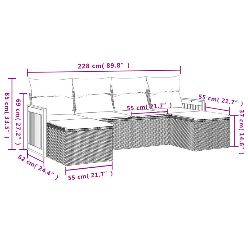 Vidaxl Gartenmöbel-Set aus Polyrattan mit 6-teiliger Polsterung in Beige - Bild 2