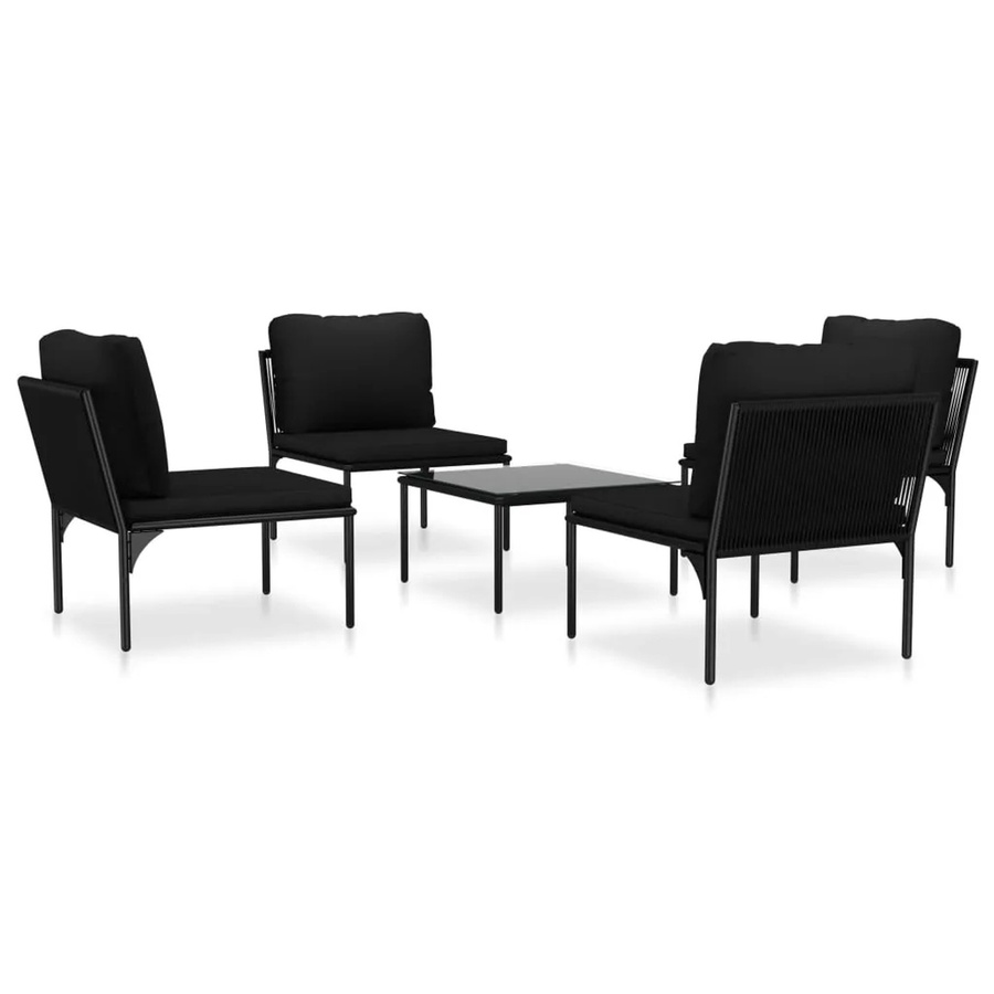 vidaXL 5-tlg Garten-Lounge-Set in Schwarz und Anthrazit mit Polstern aus UV-beständigem Polyester und pulverbeschichtetem Stahlrahmen - Bild 2