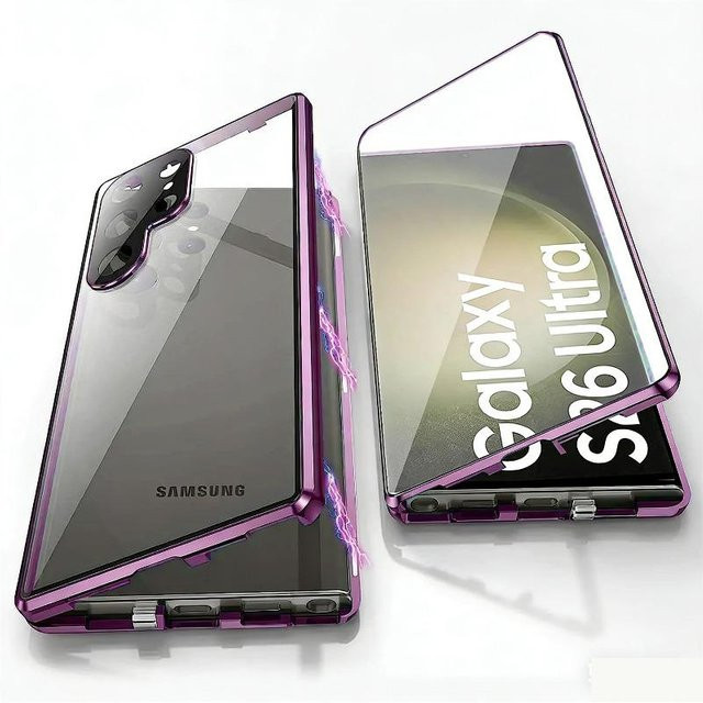 Magnetische 360° Vollabdeckung Displayschutzhülle für Samsung Galaxy S26 Ultra S25 S24 S23 Plus FE in Transparent und Purple - Bild 1