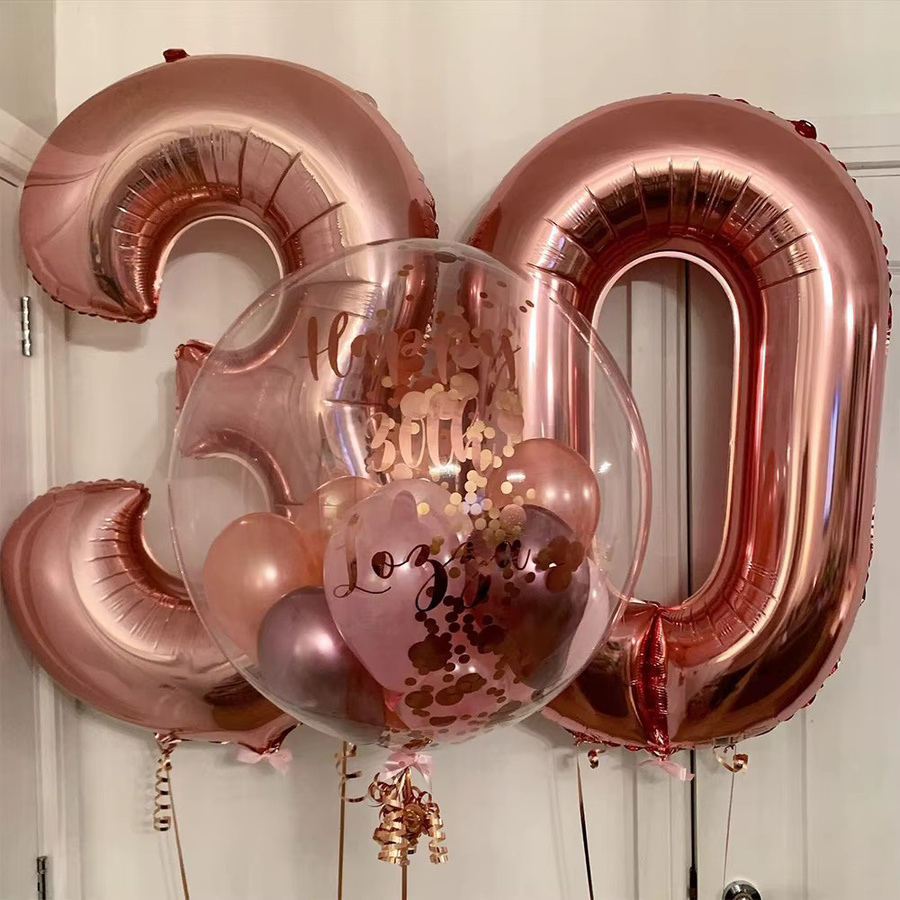 EsenTroye Mylar Zahlenballon Nummer 30 in Roségold für Geburtstags- und Jubiläumsdekorationen, 81,28 cm - Bild 3