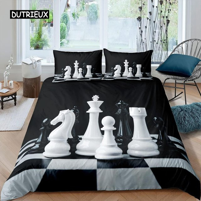 Bettwäscheset mit Schachmotiv von Binchi Outdoor Product in Schwarz, Mikrofaser, B/H: 200 x 200 cm - Bild 1