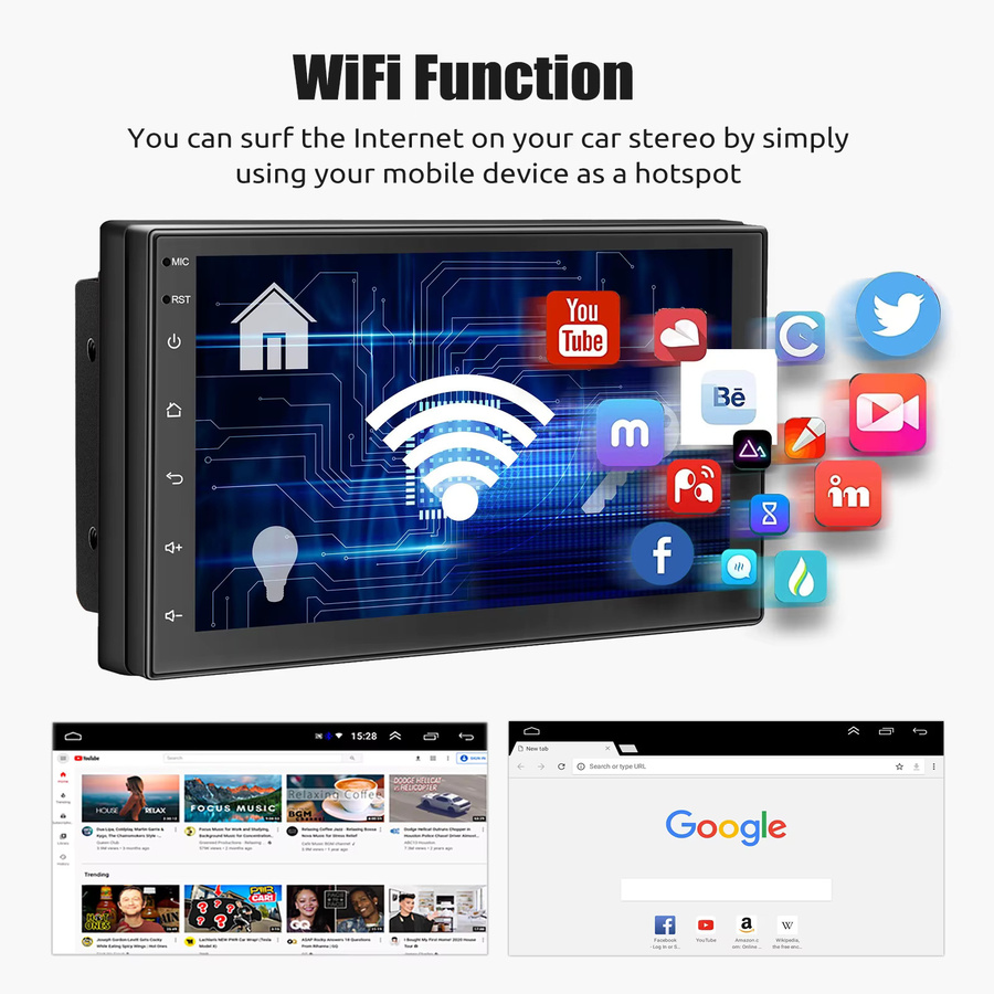 ESSGOO Multimedia Autoradio mit Android Auto, Carplay, Wi-Fi und GPS in Schwarz - Bild 5