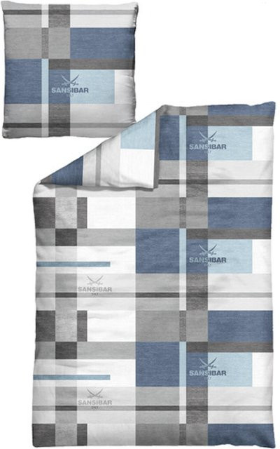 Sansibar Bettwäsche aus Mako-Satin mit Bezug und Kissenbezug in Grau und Blau, B/H: 155 x 220 cm und 80 x 80 cm - Bild 1
