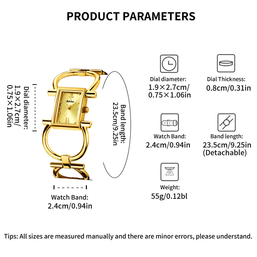 YaLaLuSi Armbanduhr, Quarz, Edelstahl, Gold, Rechteckig, Damen - Bild 3