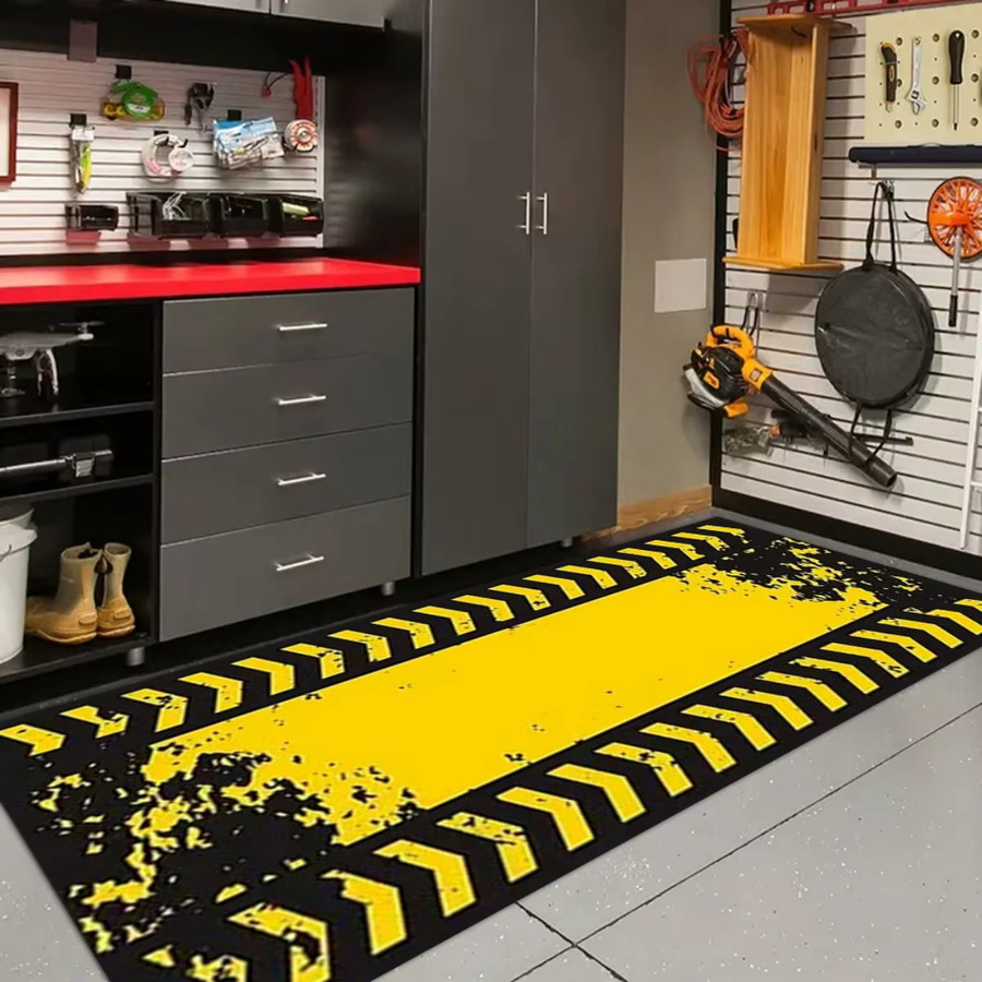 VIKAMA Motorradmatte in Gelb-Schwarz, rutschfeste und saugfähige Garagenmatte mit Warnhinweis-Design - Bild 2