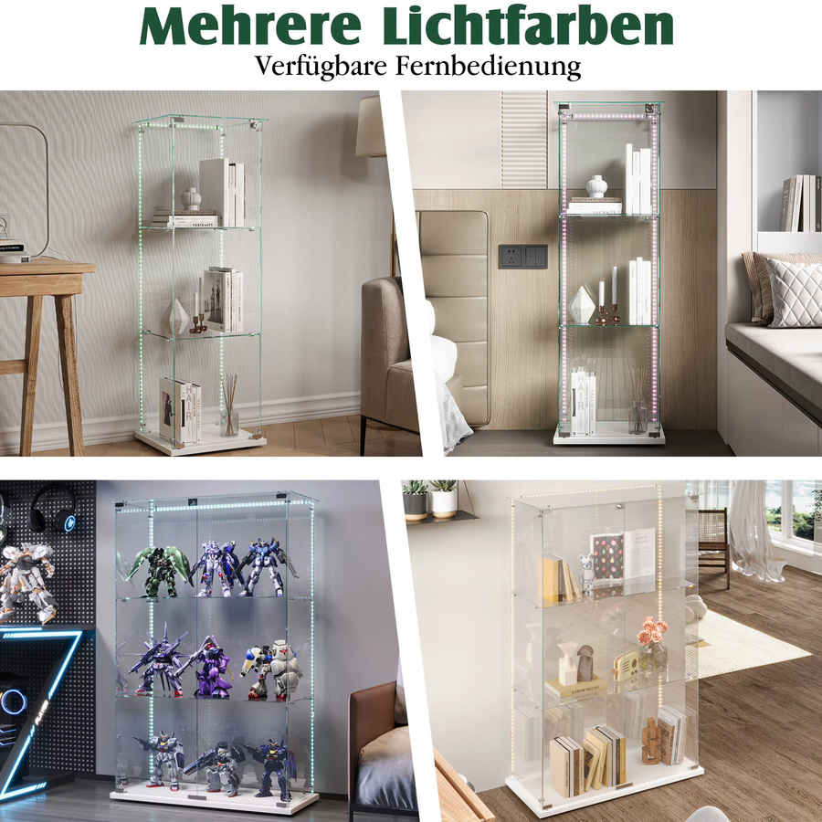 Rosahqnda Moderne Glasvitrine in Weiß mit LED-Beleuchtung und 3 Regalen für Wohnzimmer, Schlafzimmer oder Büro - Bild 3