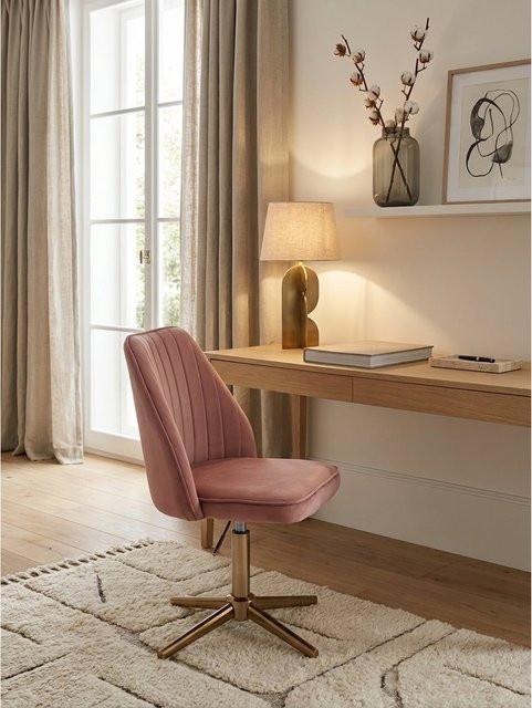 Drehstuhl aus Samt von KADIMA DESIGN in Pink mit Lehne, B/T/H: 46 x 47 x 100 cm - Bild 1