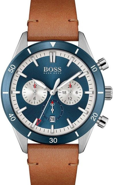 Hugo Boss Chronograph, Quarz, Edelstahl, Leder, Herren, 44 mm - Bild 1