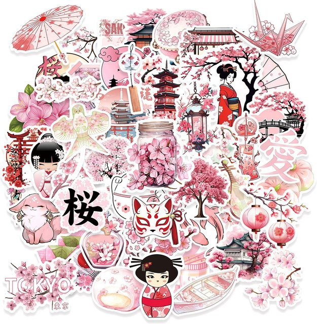 Rspctou Japanische Cartoon-Aufkleber, rosa Kirsch-Aufkleber, 10-teiliges Set - Bild 1