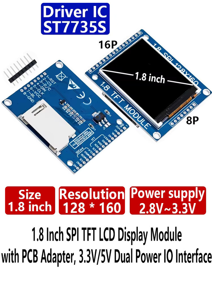 EGBO 1,8 Zoll SPI TFT LCD Display Modul 128x160 mit PCB Adapter in Blau für Arduino, 3,3V/5V Dual Power IO Schnittstelle - Bild 4
